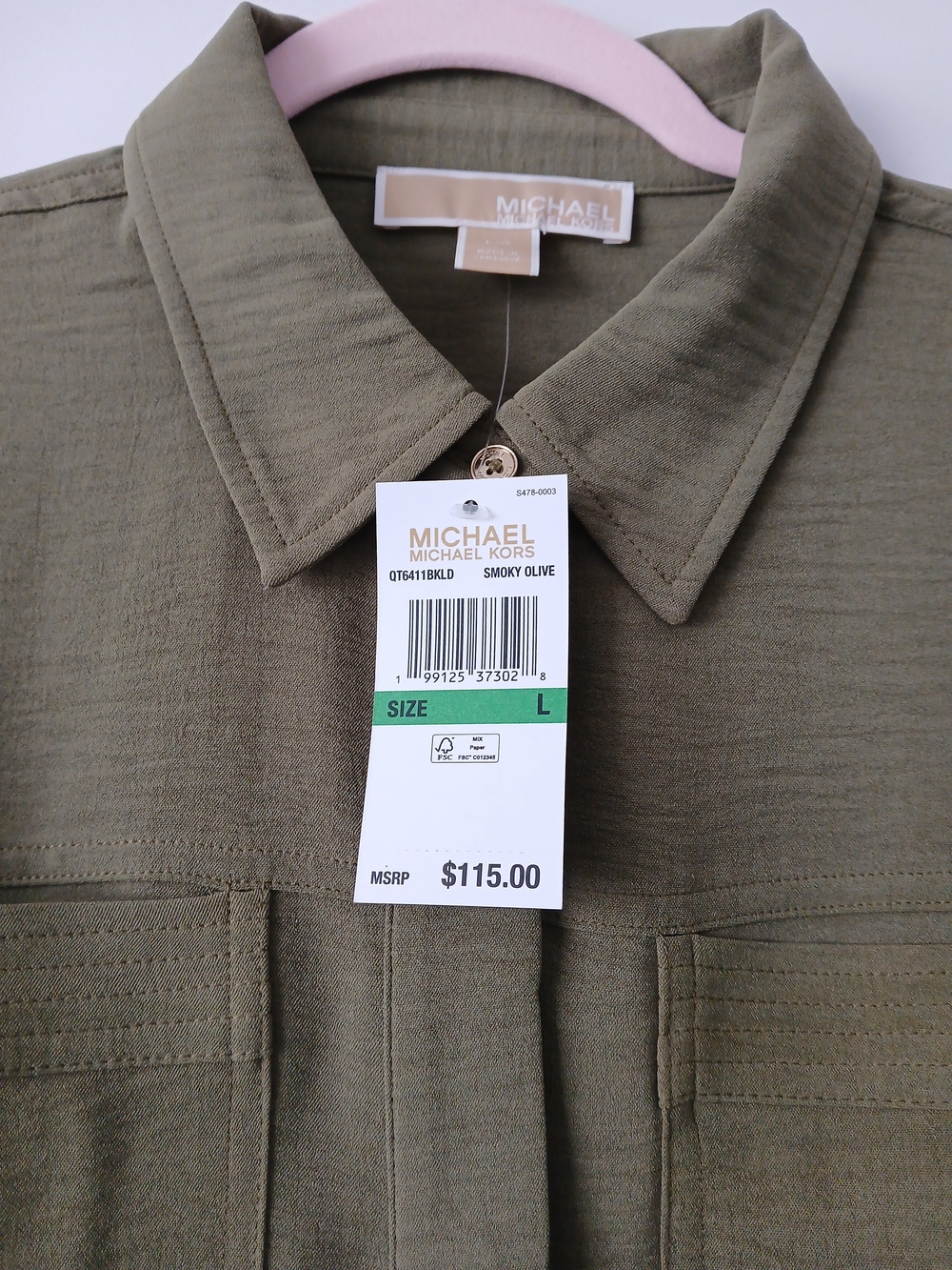 MICHAEL Michael Kors Smokey Olive Shirt with Front Patch Pockets - Picture 2 of 2